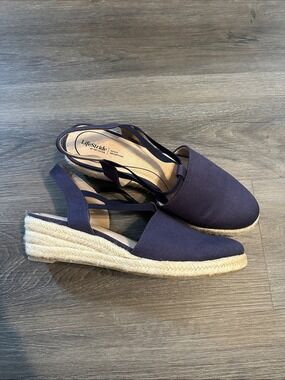 Life Stride Navy Espadrille Wedge Slingback size 10